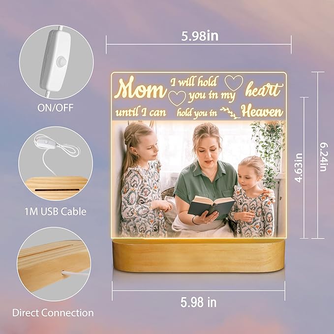 Attivolife Gift for Mother - Acrylic Photo Frame with Warm Color LED Light, Desk Display 4x6 Picture, Best Present for Mom Birthday Mother's Day Valentine Day - LeafyLoom