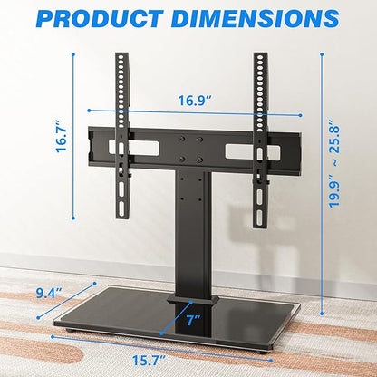 Universal TV Stand Mount for 27-60 inch TVs, Height Adjustable Table Top TV Stand Holds up to 88lbs, TV Mount Stand with Tempered Glass Base, Replacement TV Base Stands Max VESE 400x400mm - LeafyLoom