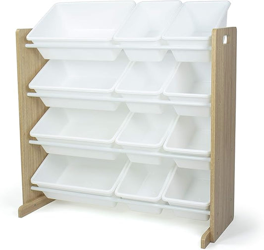 Humble Crew, Natural Wood/White Kids Toy Organizer with 12 Storage Bins - LeafyLoom