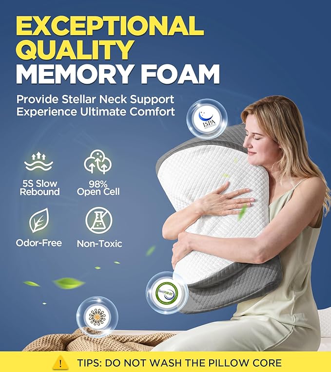 Ultra Comfort Cervical Neck Pillow for Pain Relief, Adjustable Side Sleeping Pillow Fit Shoulder Perfectly, Ergonomic Contour Memory Foam Pillow with Armrest Area, Bed Pillow for Back Stomach Sleeping - LeafyLoom