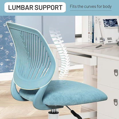 FurnitureR Kids Desk Chair, Small Mid Back Adjustable Swivel Computer Task Study Chair for Student, Fabric Armless Cute Rolling Children Office Chair, Light Blue - LeafyLoom