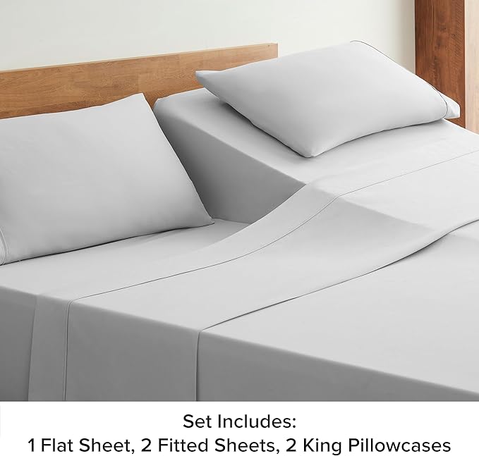 UGG 33611 Alahna Split King Bed Sheet and Pillowcase 5-Piece Set Sleep in Luxury Machine Washable Deep Pockets Wrinkle-Resistant Breathable Cozy Comfort Silky Cooling Sheets, Split King, Stone - LeafyLoom