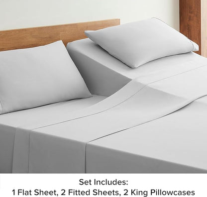 UGG 33611 Alahna Split King Bed Sheet and Pillowcase 5-Piece Set Sleep in Luxury Machine Washable Deep Pockets Wrinkle-Resistant Breathable Cozy Comfort Silky Cooling Sheets, Split King, Stone - LeafyLoom