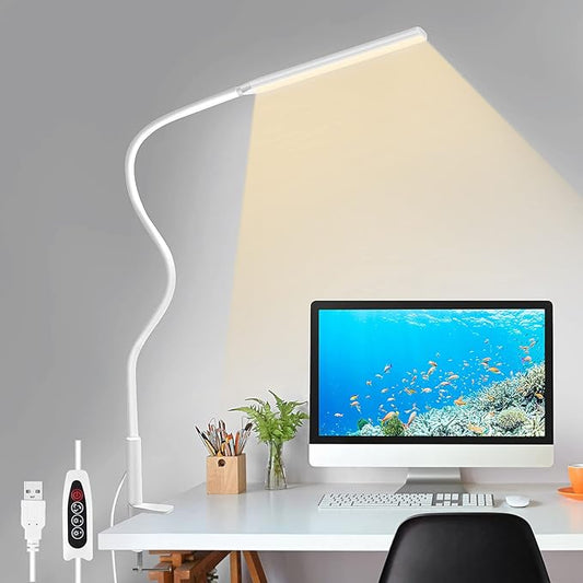 LED Desk Lamp, Swing Arm Table Lamp with Clamp, Flexible Gooseneck Task Lamp, Eye-Caring Architect Desk Light, 3 Modes 10 Brightness Levels, Memory Function Desk Lamps for Home Office, 10W - LeafyLoom