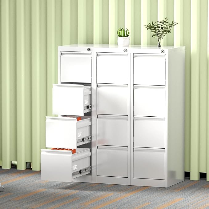 4 Drawer File Cabinet, Office Filing Cabinet with Lock/Drawer, Metal Vertical File Storage Cabinet for A4 Letter/Legal Size, 14.96" W x 17.72" D x 52.36" H, Assembly Required - LeafyLoom