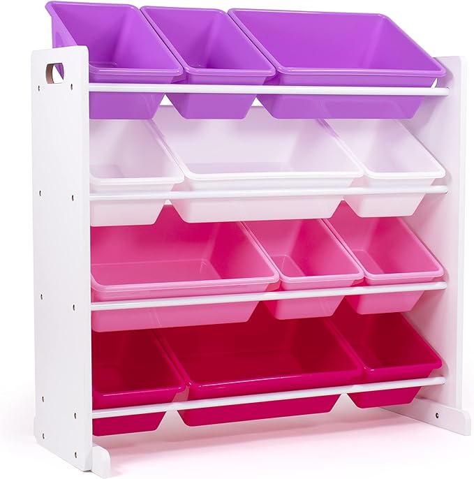 Humble Crew Kids' Toy Storage Organizer with 12 Plastic Bins, Pink&Purple, White/Purple/Pink - LeafyLoom