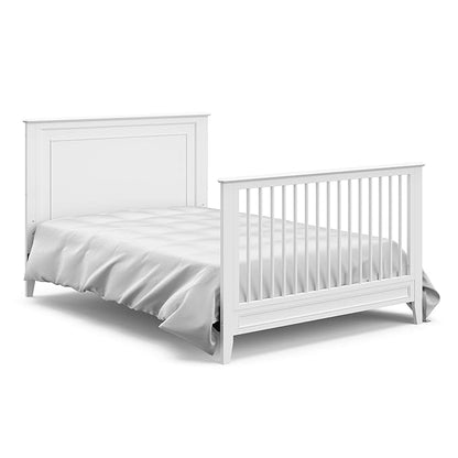 Storkcraft Solstice 5-In-1 Convertible Crib (White) – GREENGUARD Gold Certified, Converts to Toddler Bed and Full-Size Bed, Fits Standard Full-Size Crib Mattress, Adjustable Mattress Support Base - LeafyLoom