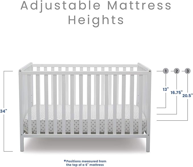 Delta Children Heartland 4-in-1 Convertible Crib Infant Changing Table with Pad + Serta Perfect Start Crib Mattress, Bianca White - LeafyLoom