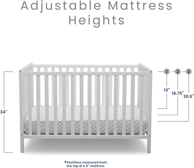 Delta Children Heartland 4-in-1 Convertible Crib, Bianca White + Delta Children Twinkle Galaxy Dual Sided Recycled Fiber Core Crib and Toddler Mattress (Bundle) - LeafyLoom