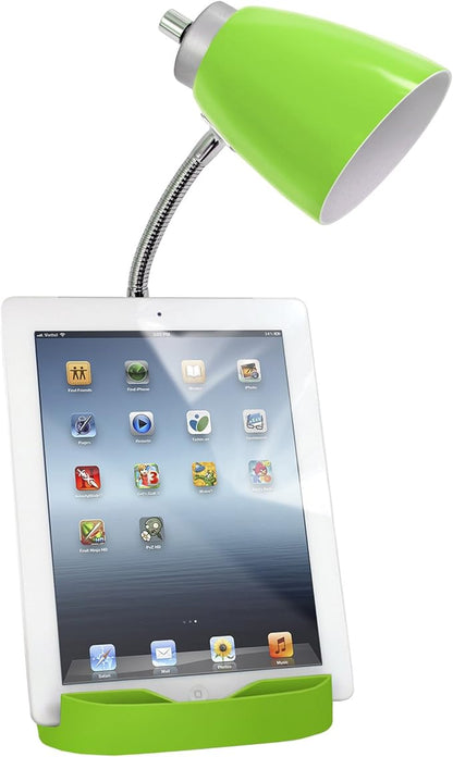 Simple Designs LD1056-GRN Gooseneck Organizer Desk Lamp with iPad/Tablet Stand or Book Holder and USB Port, Green - LeafyLoom