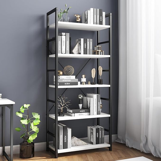 COTUBLR 5 Tier Bookshelf 24 Inch Bookcase Book Shelf Organizer Modern Tall Bookshelf Book Case Ladder Bookshelves Book Storage for Bedroom, Living Room, Home Office, Kitchen (White) - LeafyLoom