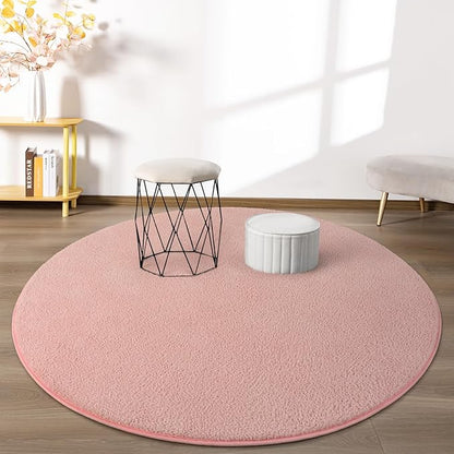 Round Area Rugs for Bedroom Living Room, 4x4 Pink Super Soft Comfy Thickened Memory-Foam Indoor Circle Carpets, Modern Aesthetic Minimalist Carpet for Boys Girls Adults Nursery Home Décor - LeafyLoom