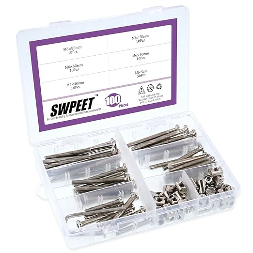 Swpeet 100Pcs Crib Hardware Screws, Nicked Plated M6 × 40/50/60/70/80mm Hex Socket Head Cap Crib Baby Bed Bolt and Barrel Nuts with 1 x Allen Wrench Perfect for Furniture, Cots, Crib Screws - LeafyLoom