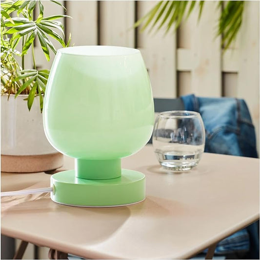 Touch Bedside Table Lamp - Modern Small Lamp for Bedroom Living Room Nightstand, Desk lamp with White Opal Glass Lamp Shade, Warm LED Bulb Included, 3 Way Dimmable, Simple Design Green - LeafyLoom