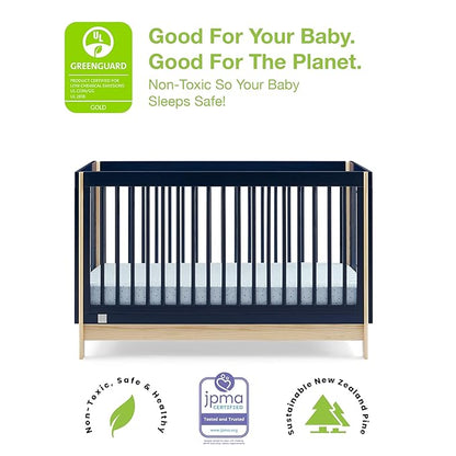 Delta Children babyGap Tate 4-in-1 Convertible Crib + Brannan Bear Bookcase with Bins + Brannan Bear Wall Shelf with 4 Hooks, Navy/Natural (Bundle) - LeafyLoom