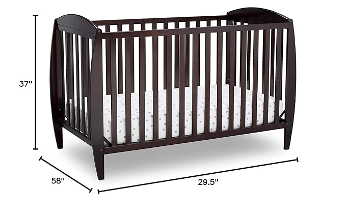 Delta Children Taylor 4-in-1 Convertible Baby Crib, Easy to Assemble, Sustainable New Zealand Wood, JPMA Certified, Dark Chocolate - LeafyLoom