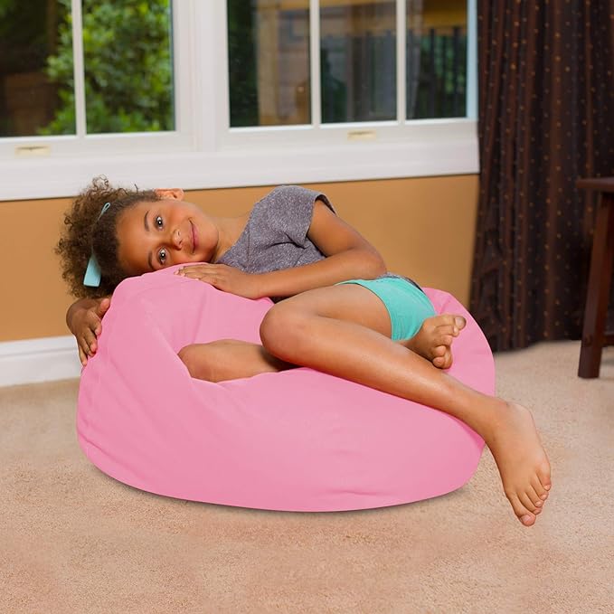 Posh Creations Bean Bag Chair for Kids, Teens, and Adults Includes Removable and Machine Washable Cover, Solid Pink, 27in - Medium - LeafyLoom