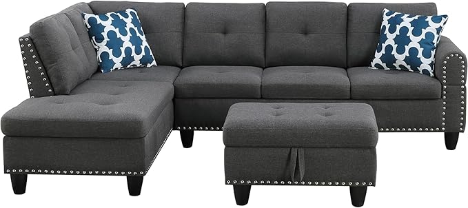 3 Pieces Sectional Sofa L-Shaped Couch for Living Room Furniture Set with Storage Ottoman, Left Hand Facing Chaise, Upholstered 5 Seaters Corner Sofa&Couch, Home Apartment Office - LeafyLoom