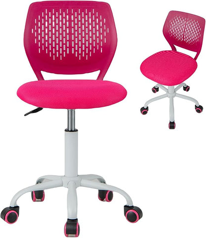 Kids Desk Chair, Blue Ergonomic Kids Office Chair Ages8-12 w/Lumbar Support, Low-Back Teen Desk Chair for Girls Boys, Small Cute Kids Computer Chair for Bedroom/Study/Vanity Desk (Rose Red) - LeafyLoom