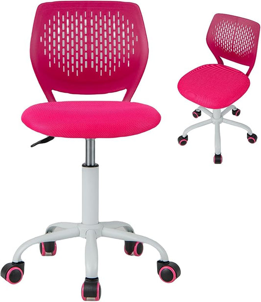 Kids Desk Chair, Blue Ergonomic Kids Office Chair Ages8-12 w/Lumbar Support, Low-Back Teen Desk Chair for Girls Boys, Small Cute Kids Computer Chair for Bedroom/Study/Vanity Desk (Rose Red) - LeafyLoom