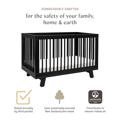 Babyletto Hudson 3-in-1 Convertible Crib with Toddler Bed Conversion Kit in Black, Greenguard Gold Certified - LeafyLoom