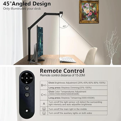 Micomlan Architect Desk Lamp with Remote Control, Adjustable Led Desk Light for Home Office with Base, 24W Bright Auto Dimming Table Light Rotatable Office Lamp with Swing Arm for Computer Cafting - LeafyLoom