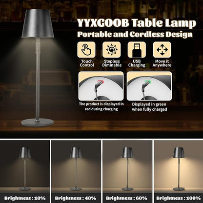 Cordless Table Lamp,Portable LED Desk Lamp, Battery Operated, 3 Color Stepless Dimming Up, for Restaurant/Bedroom/Bars/Outdoor Party/Camping/Coffee Shop Night Light。 (Black) - LeafyLoom