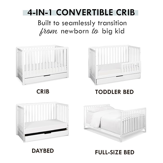 Carter's by DaVinci Colby 4-in-1 Convertible Crib with Trundle Drawer in White, Greenguard Gold Certified, Undercrib Storage - LeafyLoom