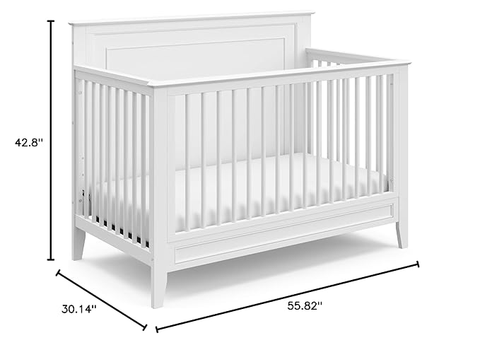 Storkcraft Solstice 5-In-1 Convertible Crib (White) – GREENGUARD Gold Certified, Converts to Toddler Bed and Full-Size Bed, Fits Standard Full-Size Crib Mattress, Adjustable Mattress Support Base - LeafyLoom