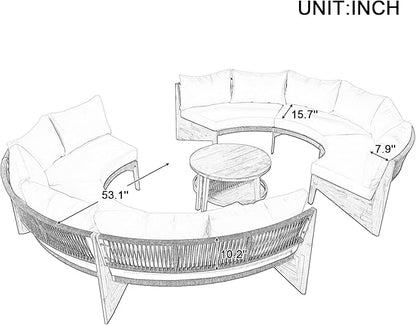 Merax Outdoor Sectional Patio Furniture Sets, Half Moon All Weather Wicker Seating Group, with Cushions and Round Coffee Table, Beige - LeafyLoom