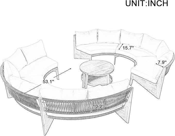 Merax Outdoor Sectional Patio Furniture Sets, Half Moon All Weather Wicker Seating Group, with Cushions and Round Coffee Table, Grey - LeafyLoom