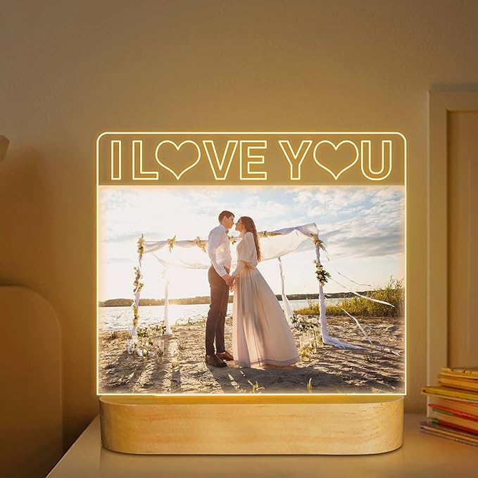 Light up Picture Frame, I Love You 4x6 Inches Acrylic Photo Frame with Night Light Desktop Decor Best Gifts for Lover Couple Wife Girl Friends Valentine's Day Anniversary Birthday Wedding Present - LeafyLoom