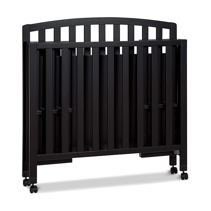 DaVinci Dylan Folding Portable 3-in-1 Convertible Mini Crib and Twin Bed in Ebony, Greenguard Gold Certified - LeafyLoom