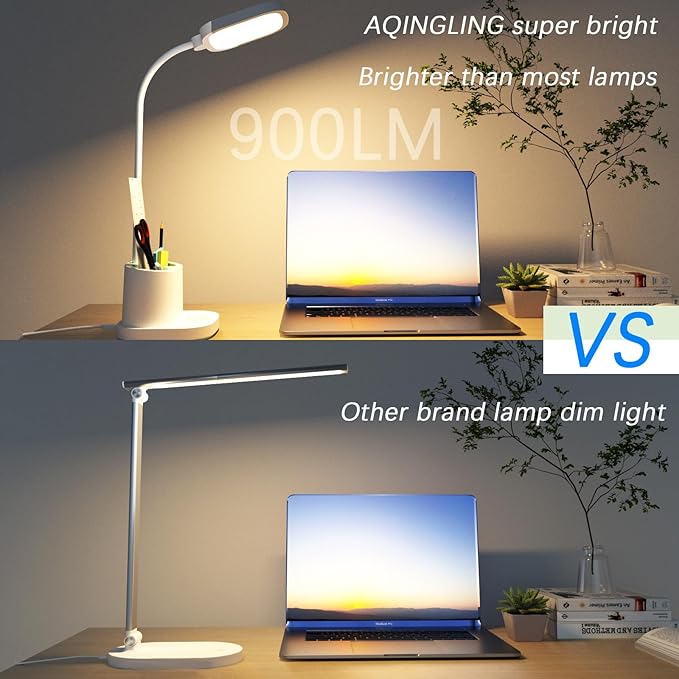 Desk Lamp College Dorm Room Essentials for Girls Guys, 3 Color Reading Lamp with USB Charging Port, Pen Holder, LED Desk Light for Home Office, Rechargeable Battery Cordless, Flexible Gooseneck, White - LeafyLoom