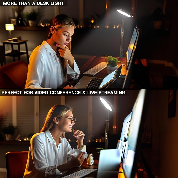 Desk Lamp LED with Remote Control, Desk Light for Video Conferencing, Zoom Light with Clamp, Adjustable Brightness & Color Temperature, Webcam Light, Keylight, Table Lamp - LeafyLoom