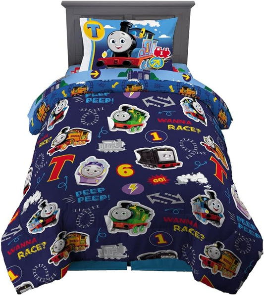 Franco Thomas & Friends Kids Bedding Super Soft Comforter and Sheet Set with Sham, 5 Piece Twin Size, (Officially Licensed Product) - LeafyLoom