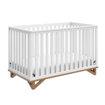 Storkcraft Santa Monica 5-in-1 Convertible Crib (White with Vintage Driftwood) – GREENGUARD Gold Certified, Modern Design, Two-Tone Baby Crib, Converts to Toddler Bed, Daybed and Full-Size Bed - LeafyLoom