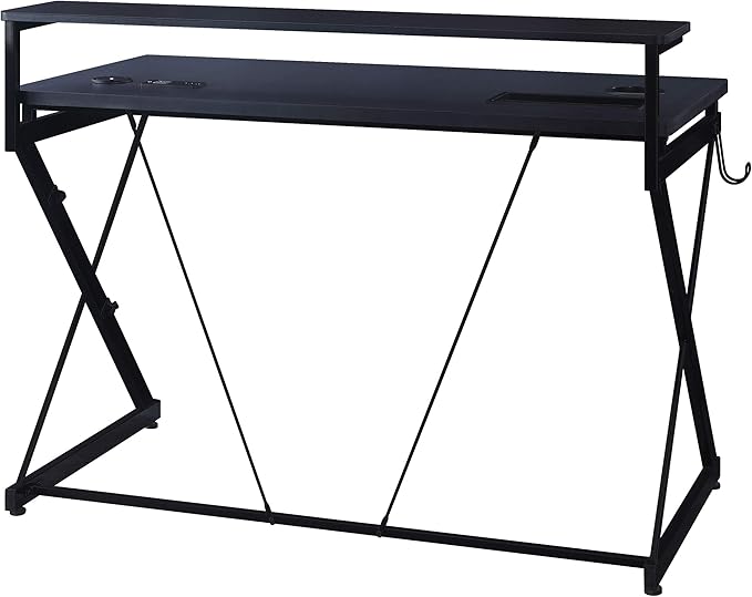 OSP Home Furnishings Emulator Battlestation Gaming Desk with RGB LED Lights, Black - LeafyLoom