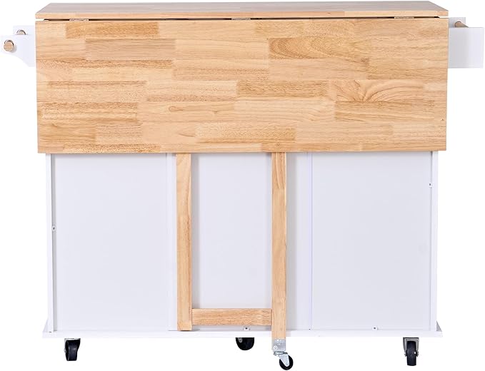 soges Mobile Kitchen Island with Storage and Drop Leaf on Wheels, Rolling Kitchen Island Table Cart with 3 Drawers and Large Storage Cabinets, Spacious Desktop, Adjustable Shelves, White - LeafyLoom