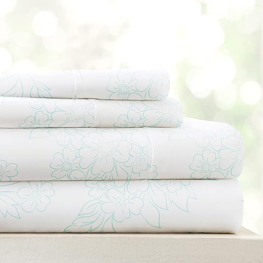 Linen Market 4 Piece King Bedding Sheet Set (Vines Aqua) - Sleep Better Than Ever with These Ultra-Soft & Cooling Bed Sheets for Your King Size Bed - Deep Pocket Fits 16" Mattress - LeafyLoom