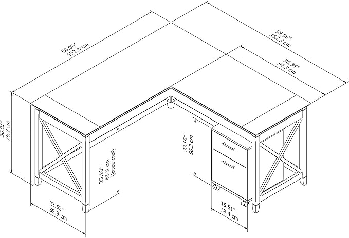 Bush Furniture Key West 60W L Shaped Desk with 2 Drawer Mobile File Cabinet in Bing Cherry - LeafyLoom