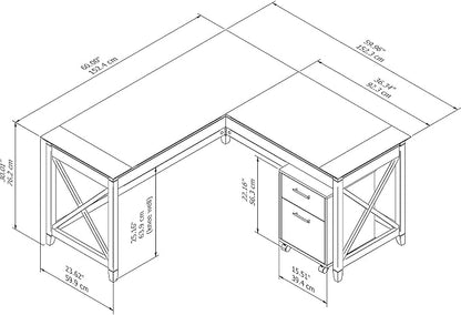 Bush Furniture Key West 60W L Shaped Desk with 2 Drawer Mobile File Cabinet in Bing Cherry - LeafyLoom