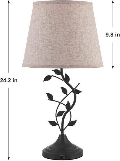 Kakanuo USB Charging Bedside Nightstand Lamp for Living Room and Bedroom - Traditional Tall Retro Desk Lamp with USB-A and USB-C Ports - LeafyLoom