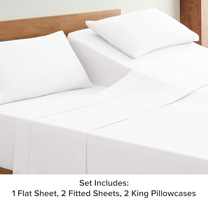 UGG 33610 Alahna Split King Bed Sheet and Pillowcase 5-Piece Set Sleep in Luxury Machine Washable Deep Pockets Wrinkle-Resistant Breathable Cozy Comfort Silky Cooling Sheets, Split King, White - LeafyLoom