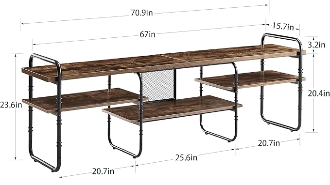 VECELO, Entertainment Center/Media Console Table with Adjustable Storage Shelves for Living Room/Bedroom, 75 inch TV Stand, Rustic Brown - LeafyLoom