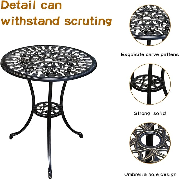 Patio Bistro Set.Rust-Resistant Cast Aluminum Bistro Table Set with Umbrella Hole for Backyard (Tulip Copper) - LeafyLoom