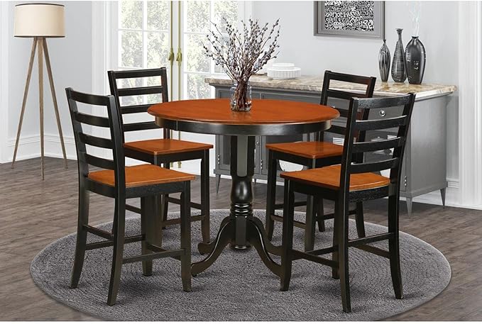 East West Furniture Trenton 5 Piece Counter Height Pub Set Includes a Round Dining Room Table and 4 Kitchen Chairs, 42x42 Inch, Black & Cherry - LeafyLoom