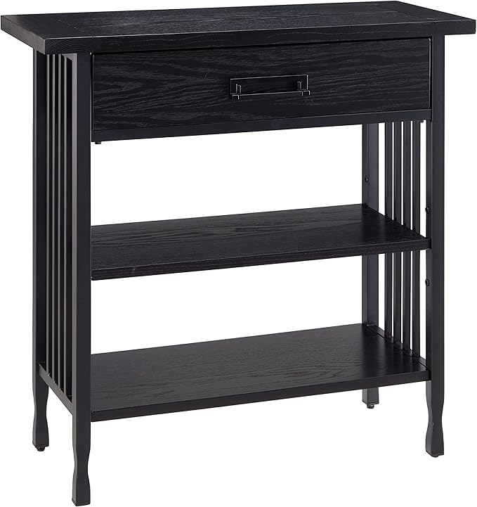 Leick Home 11261-BK Ironcraft Rustic Foyer Bookcase with Drawer Storage, Black Wash - LeafyLoom