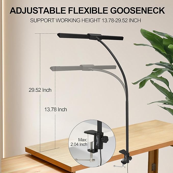 LED Desk Lamps for Home Office Eye-Caring Desk lamp with Clamp Architect Lamp with Touch Control and Adatper 3 Colors 10 Brightness Adjustable Gooseneck Clip on Lights for Desk and Table - LeafyLoom