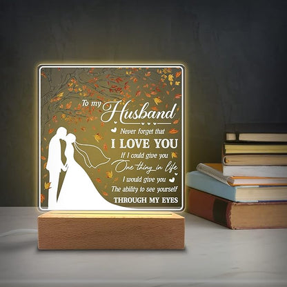 to My Husband I Love You Acrylic Night Light Gifts for Husband on Wedding, Anniversary, Valentine's Day, Christmas from Wife - LeafyLoom